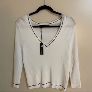 360 Sweater V-Neck Ribbed Varsity Sweater Size L Italian yarn